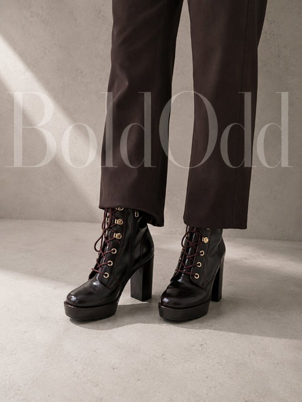 ALDO Burgundy Lace-Up Platform Block Heel Ankle Boots with Gold-Tone Hardware